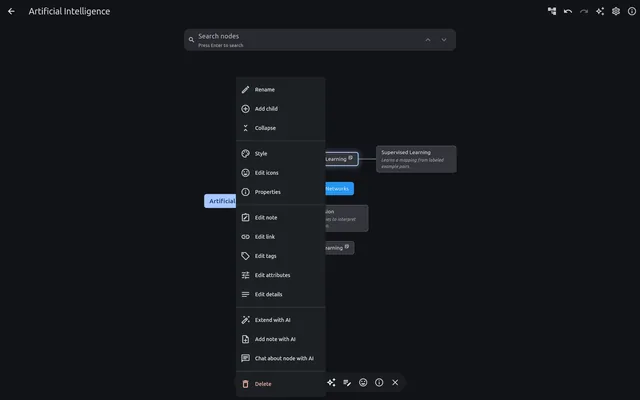 The node context menu